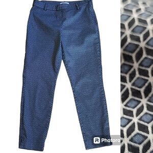SZ8 H&M Navy Stretch Pants, Belt Loops, Side Zip, Geometric Pattern